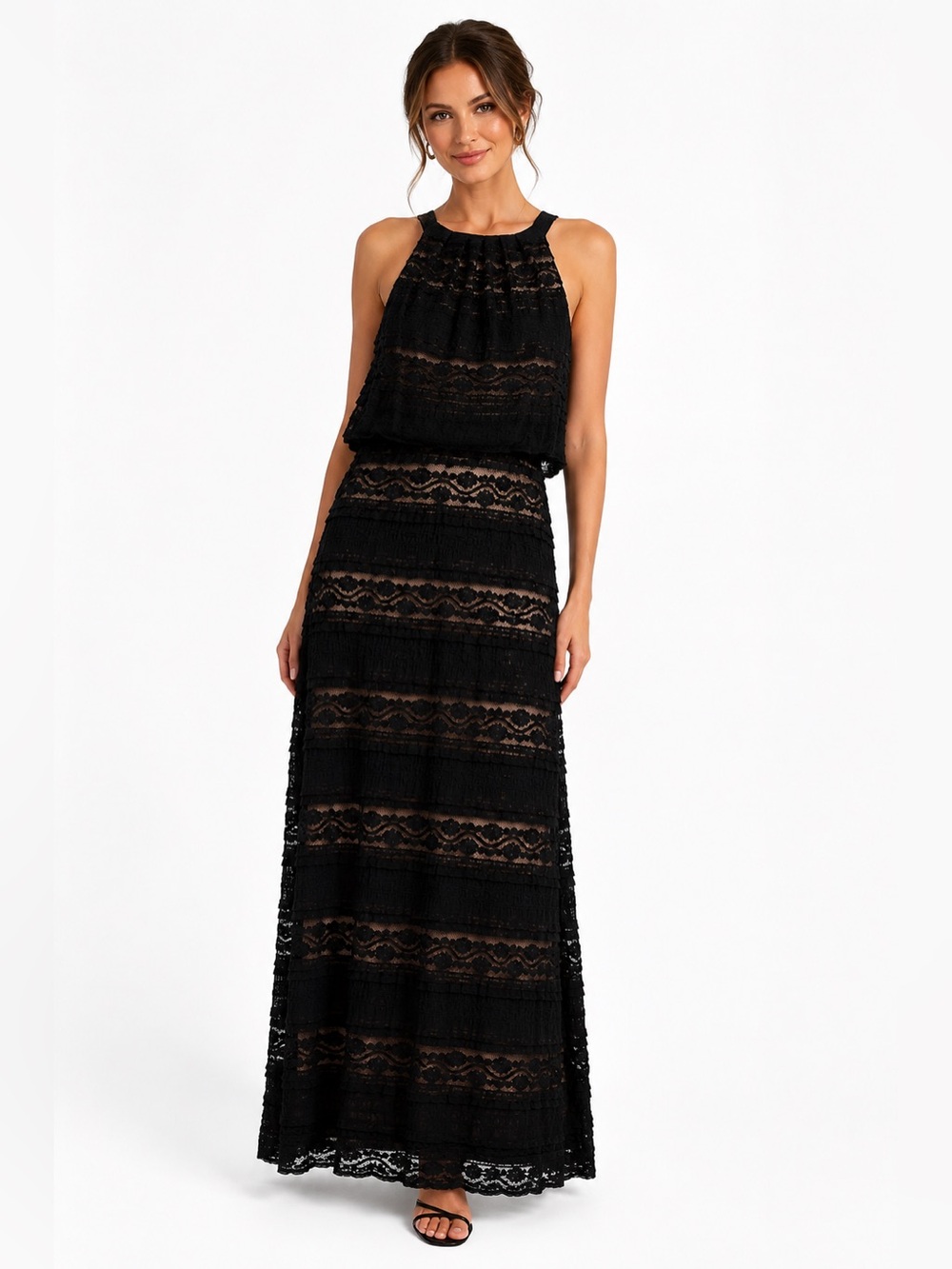Eliza J Black Lace Overlay Maxi Dress Size 10 New Never Worn Sleeveless Gown